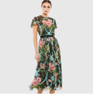 Mac Duggal Floral Midi Dress with Sheer Overlay Style 9149 NWT SIZE 4